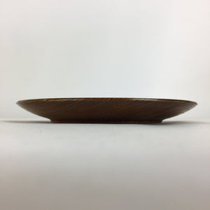 Japanese Brushed Lacquer Wooden Plate Vtg Round Natural Grain Brown UR684