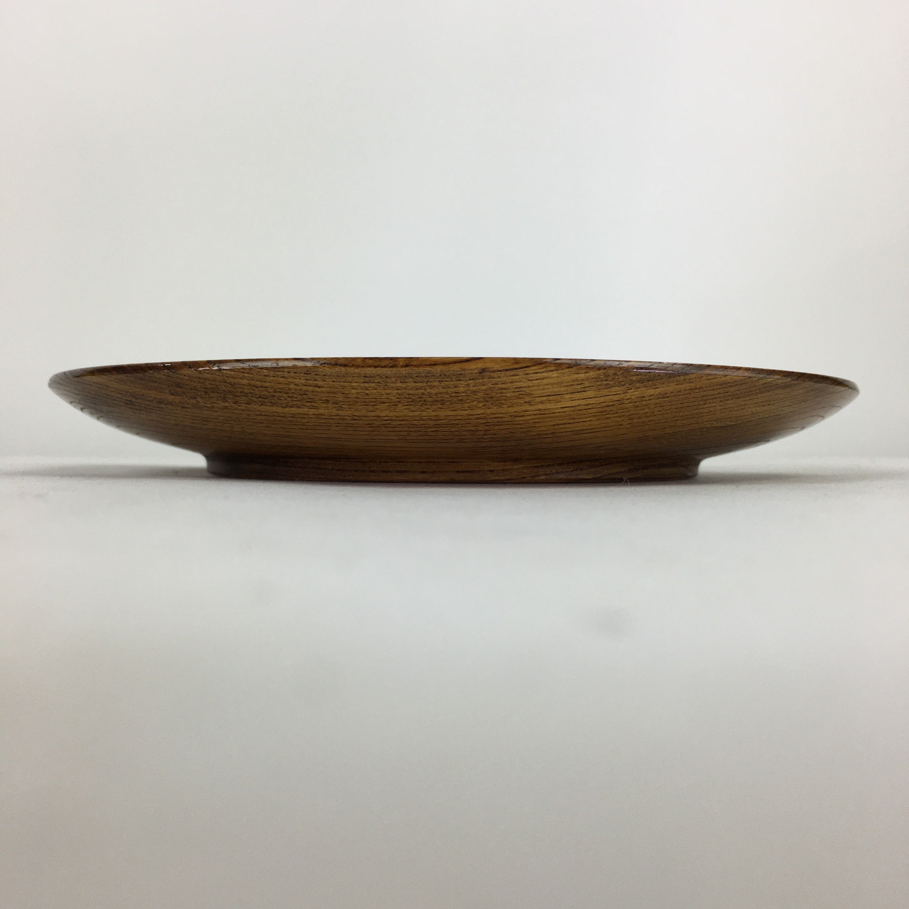 Japanese Brushed Lacquer Wooden Plate Vtg Round Natural Grain Brown UR686