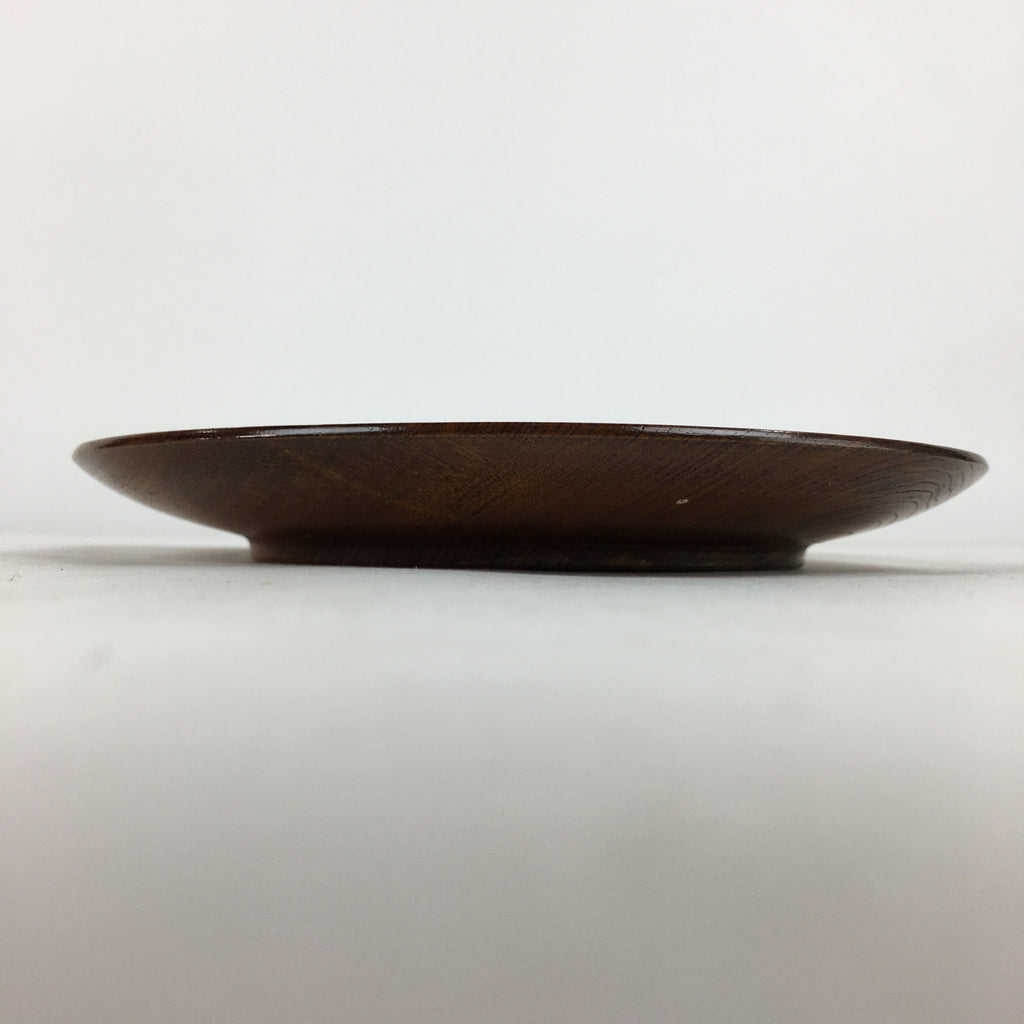 Japanese Brushed Lacquer Wooden Plate Vtg Round Natural Grain Brown UR686