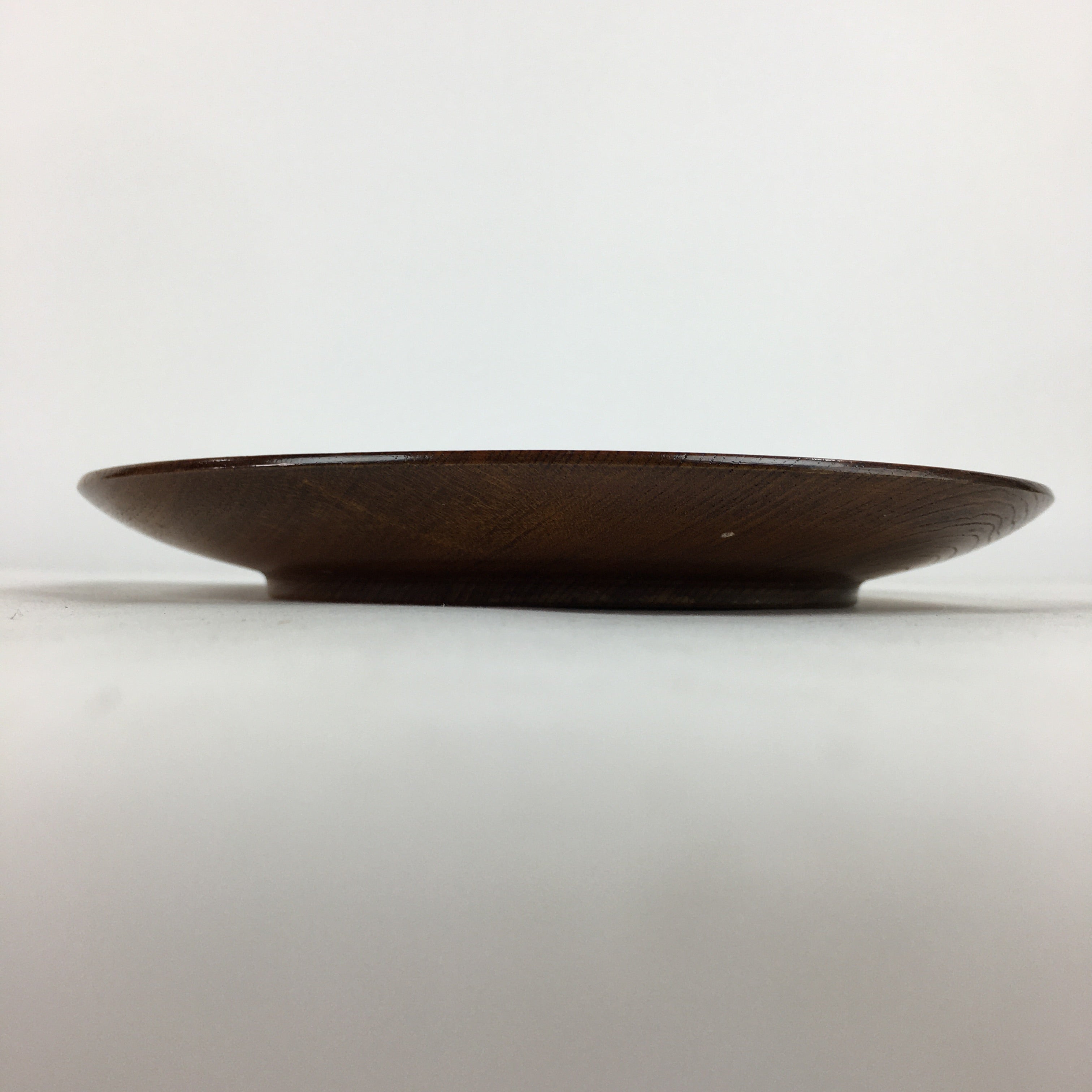 Japanese Brushed Lacquer Wooden Plate Vtg Round Natural Grain Brown UR686