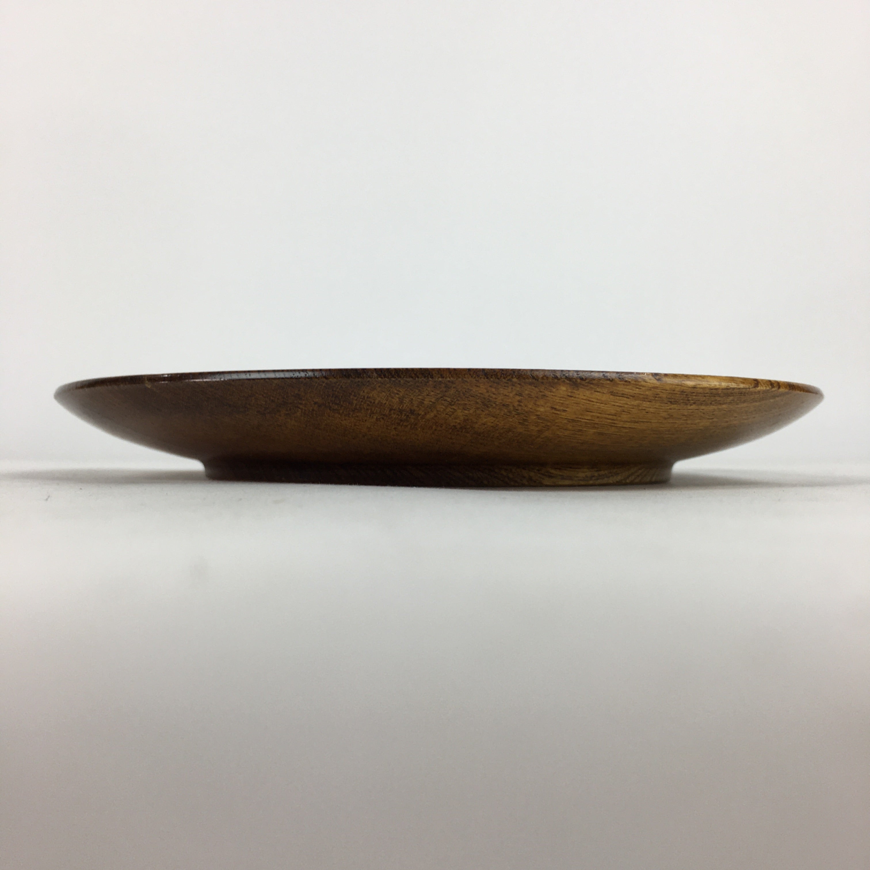 Japanese Brushed Lacquer Wooden Plate Vtg Round Natural Grain Brown UR686