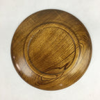 Japanese Brushed Lacquer Wooden Plate Vtg Round Natural Grain Brown UR686