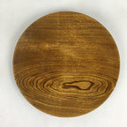 Japanese Brushed Lacquer Wooden Plate Vtg Round Natural Grain Brown UR686