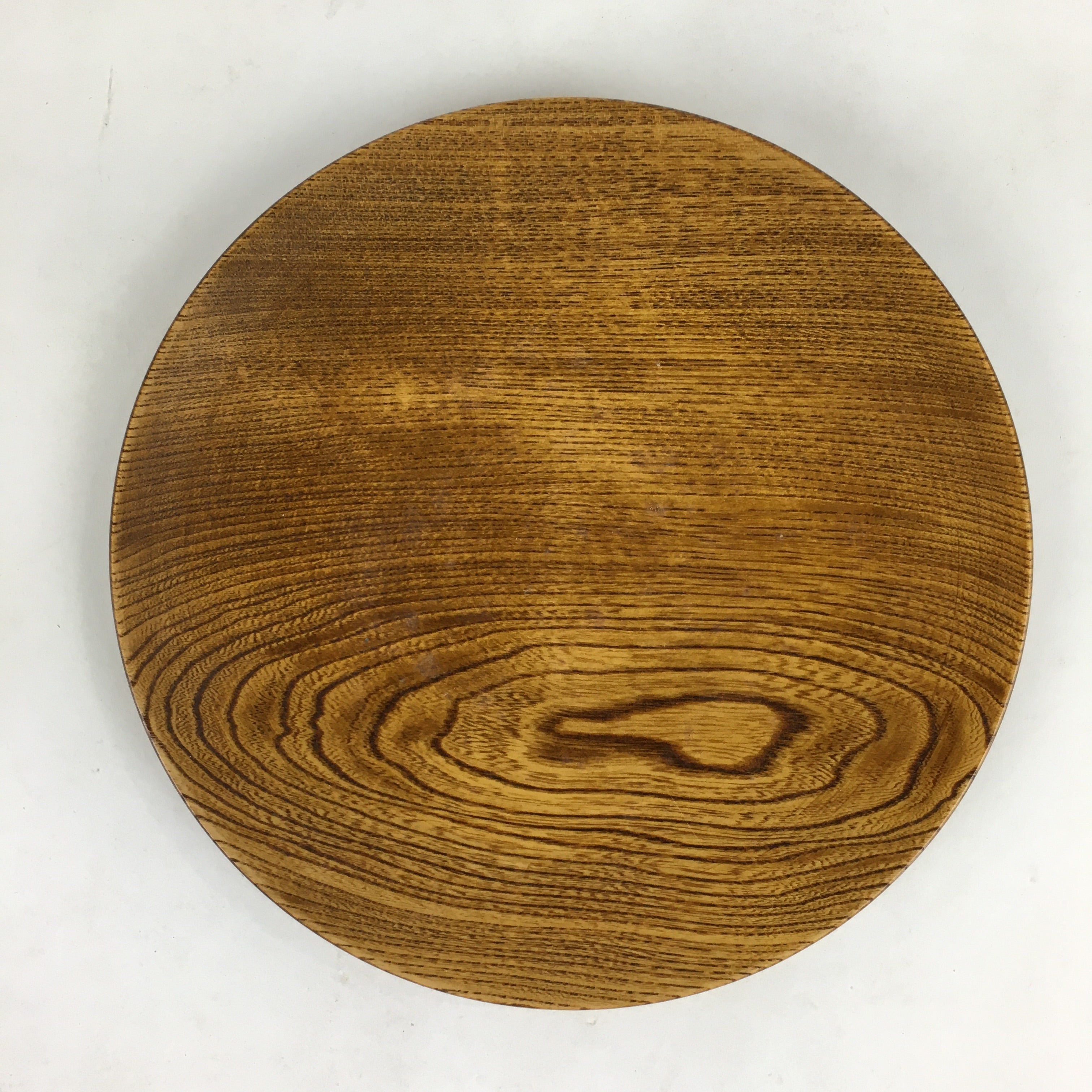 Japanese Brushed Lacquer Wooden Plate Vtg Round Natural Grain Brown UR686