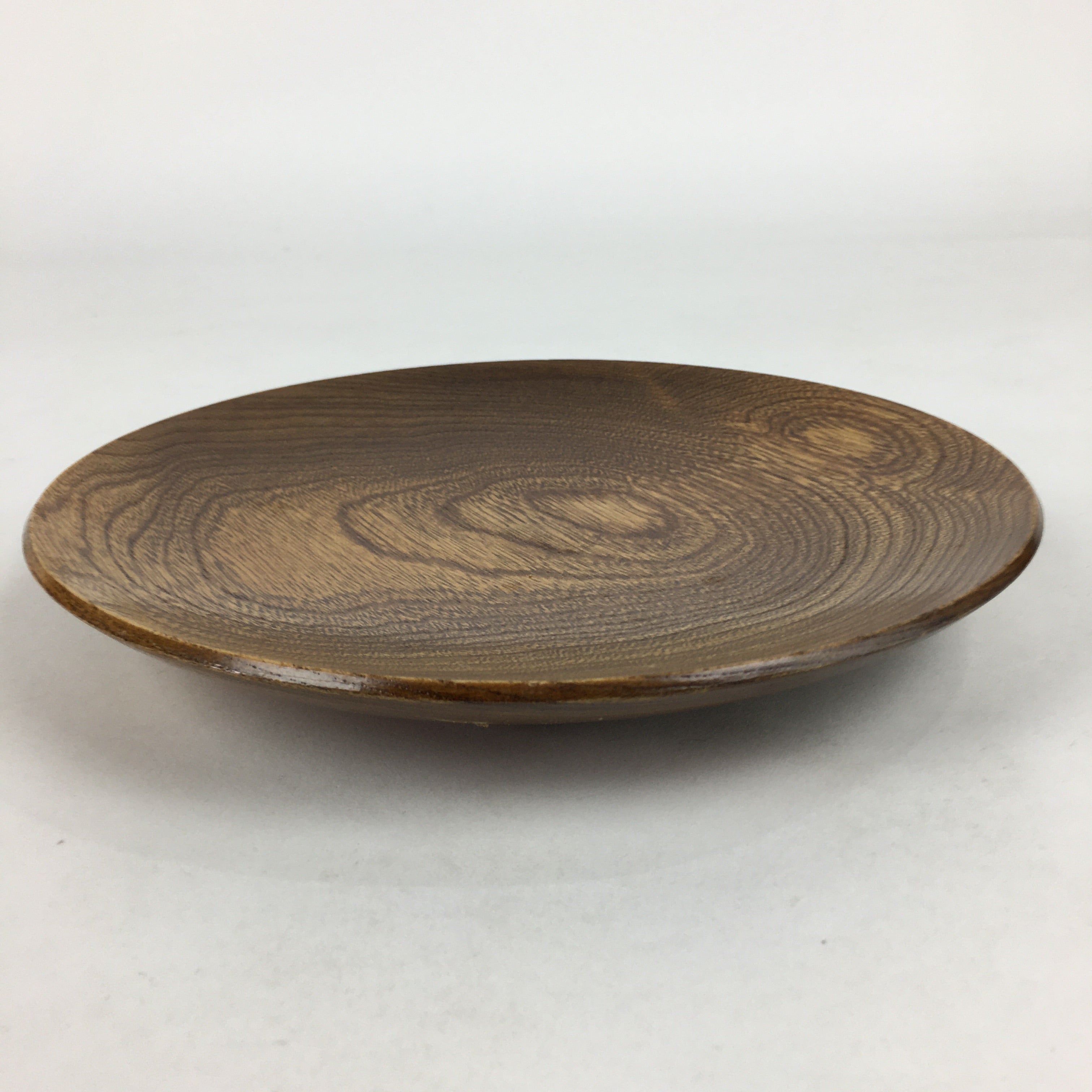 Japanese Brushed Lacquer Wooden Plate Vtg Round Natural Grain Brown UR688