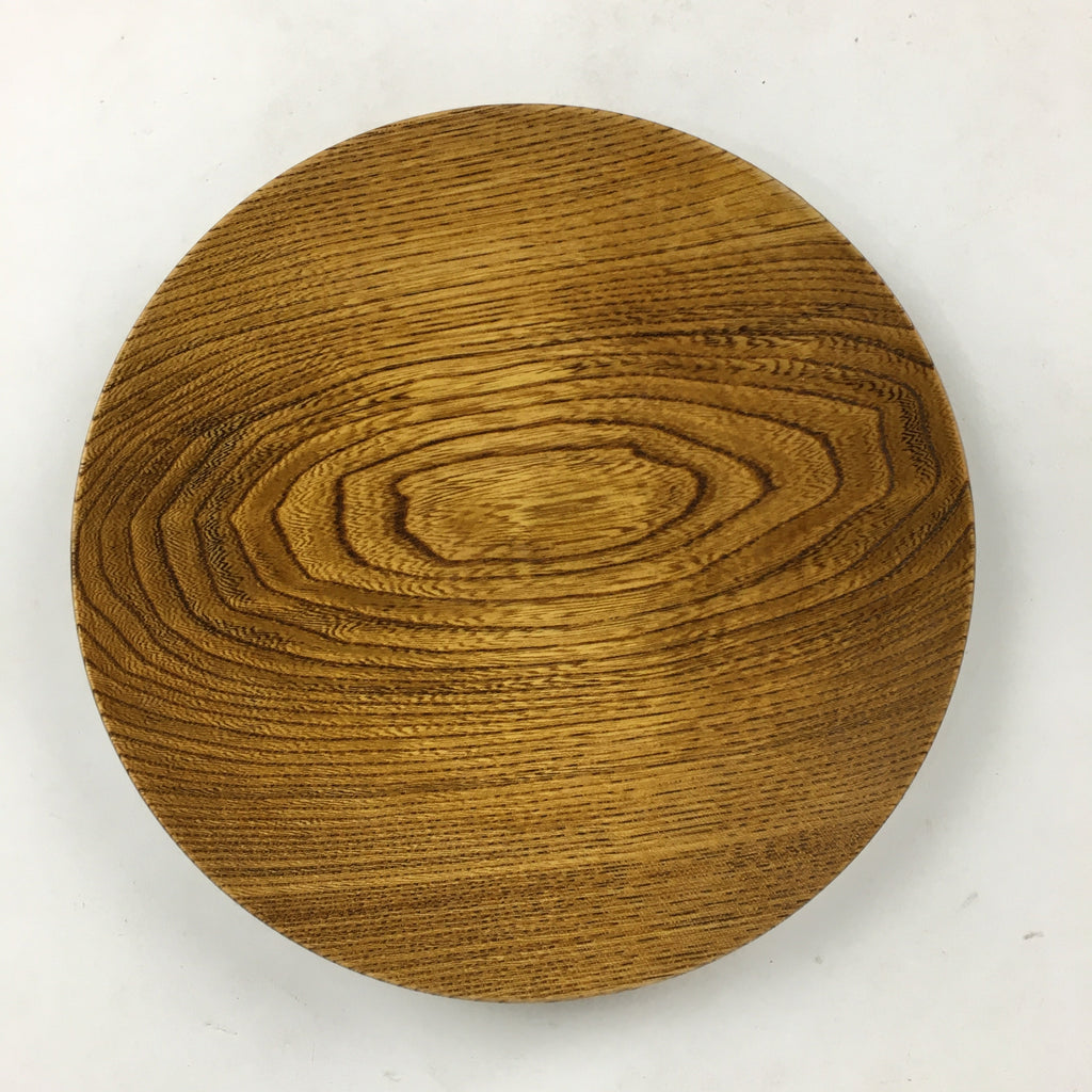 Japanese Brushed Lacquer Wooden Plate Vtg Round Natural Grain Brown UR689