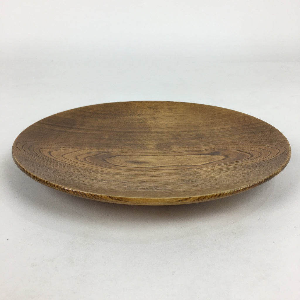 Japanese Brushed Lacquer Wooden Plate Vtg Round Natural Grain Brown UR690