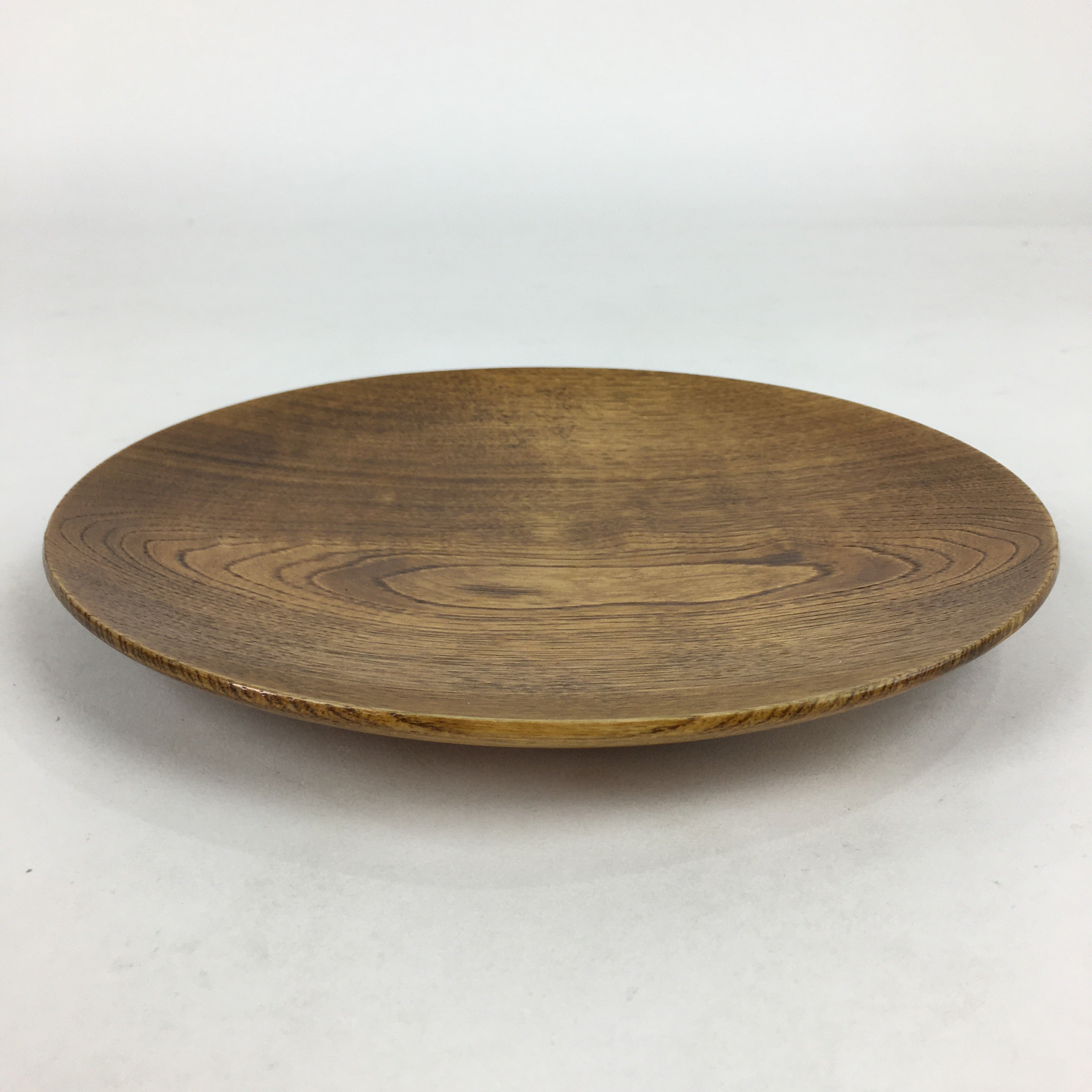 Japanese Brushed Lacquer Wooden Plate Vtg Round Natural Grain Brown UR690