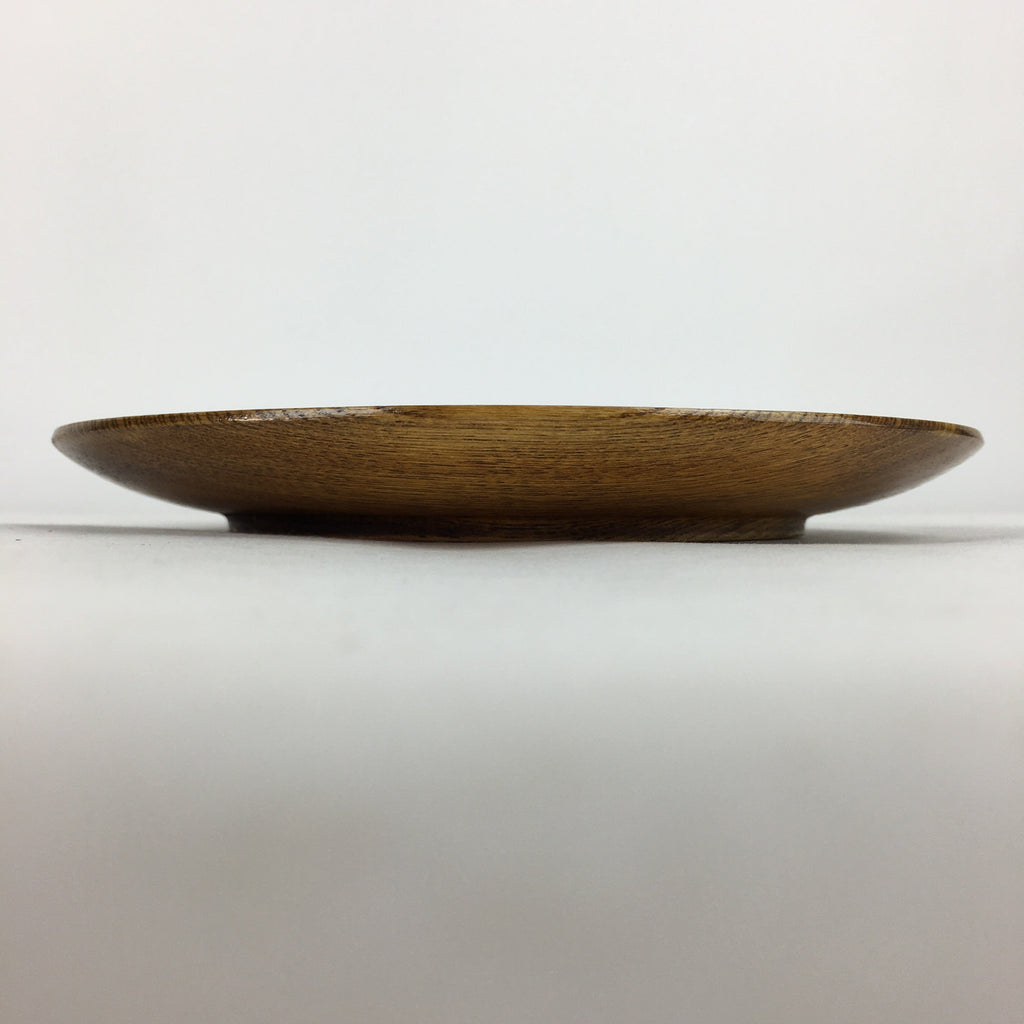 Japanese Brushed Lacquer Wooden Plate Vtg Round Natural Grain Brown UR690