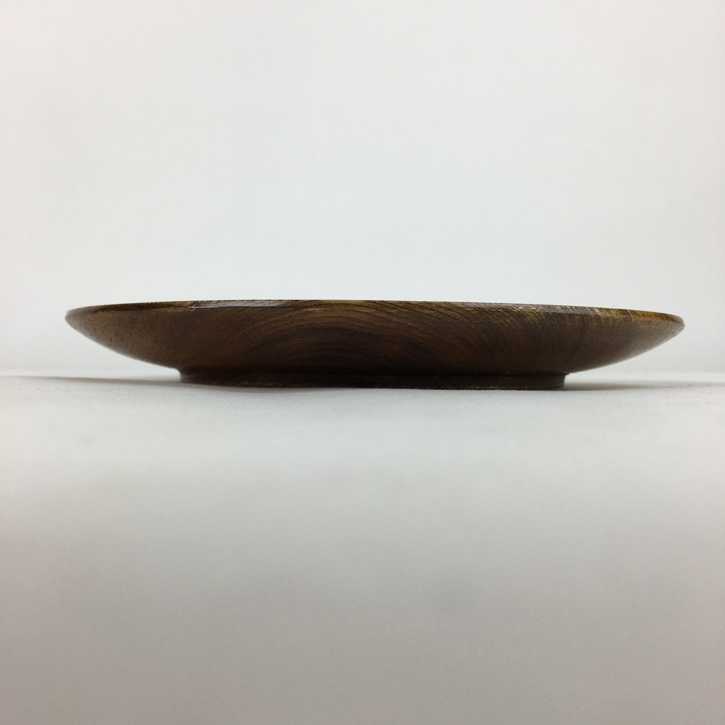 Japanese Brushed Lacquer Wooden Plate Vtg Round Natural Grain Brown UR690