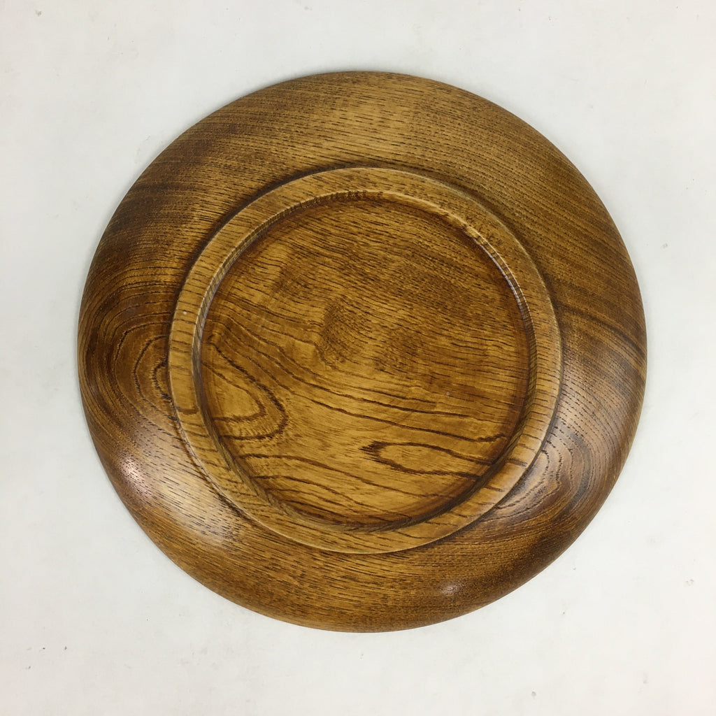 Japanese Brushed Lacquer Wooden Plate Vtg Round Natural Grain Brown UR690