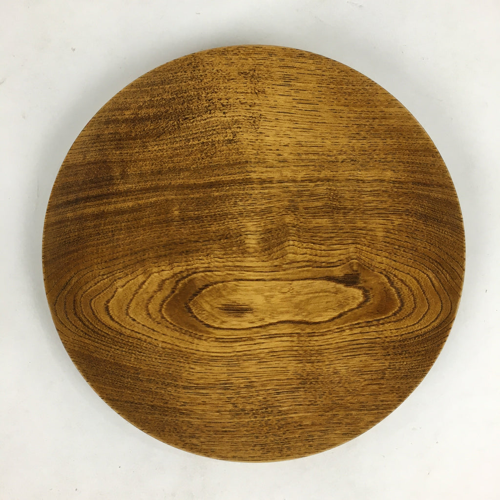 Japanese Brushed Lacquer Wooden Plate Vtg Round Natural Grain Brown UR690