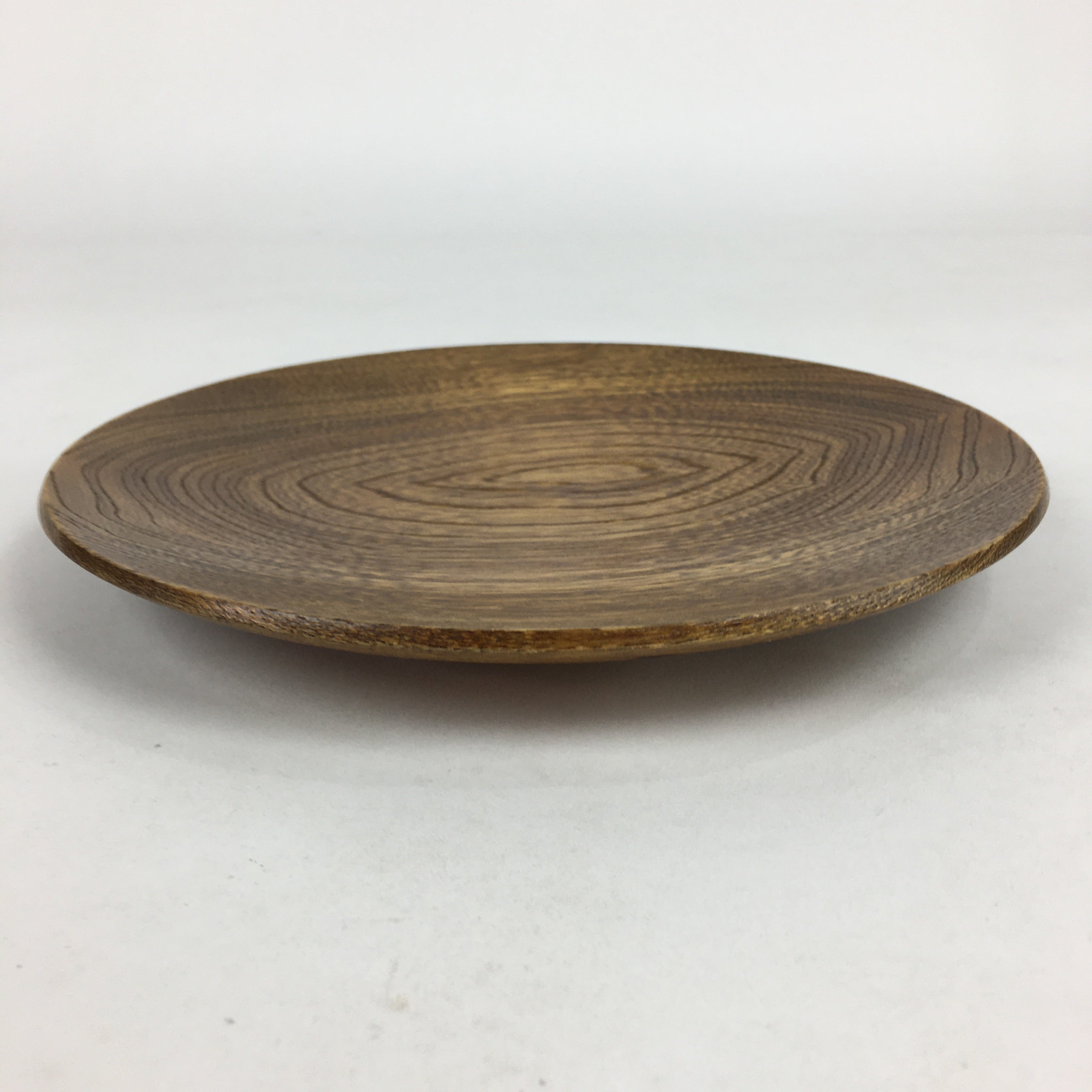 Japanese Brushed Lacquer Wooden Plate Vtg Round Natural Grain Brown UR692