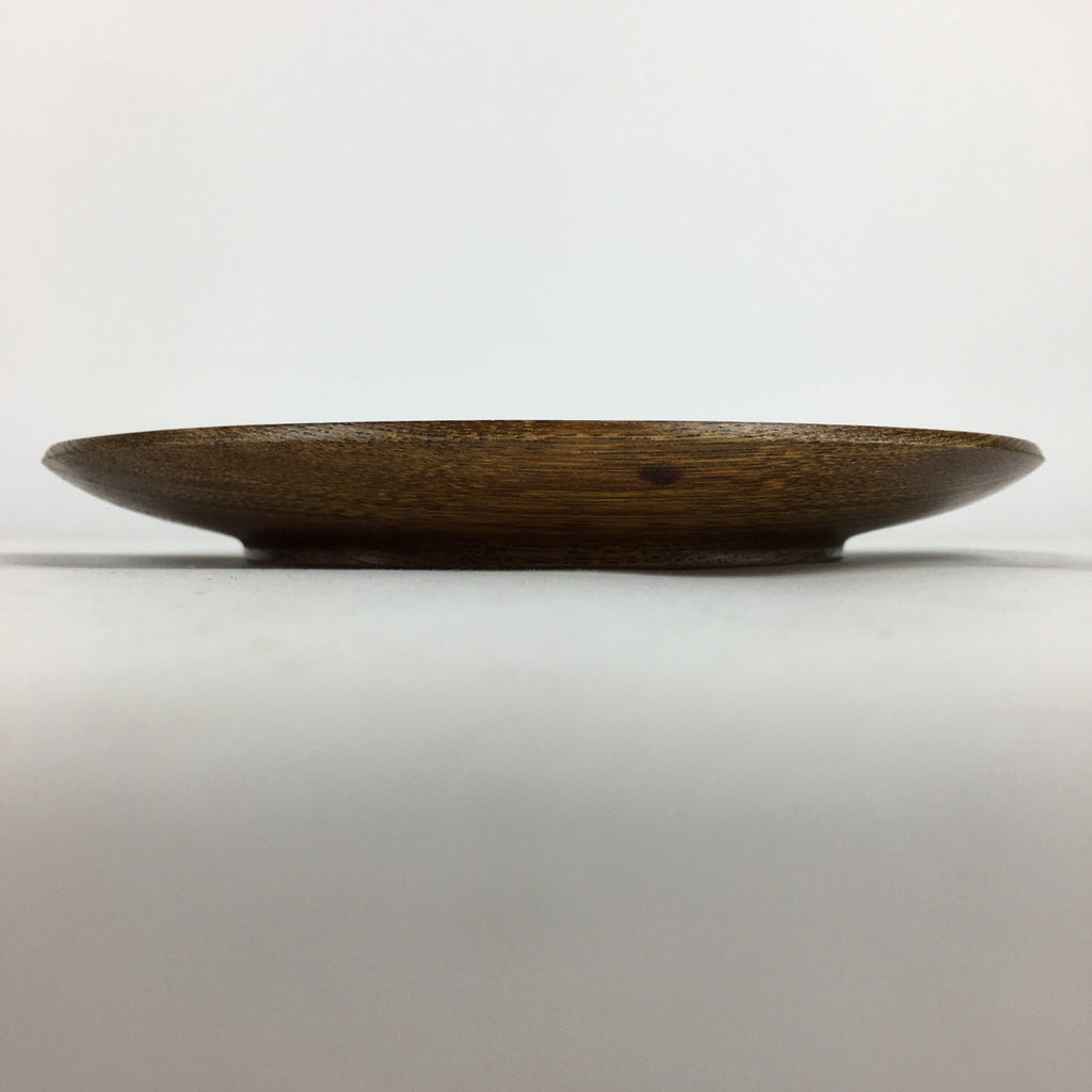 Japanese Brushed Lacquer Wooden Plate Vtg Round Natural Grain Brown UR692