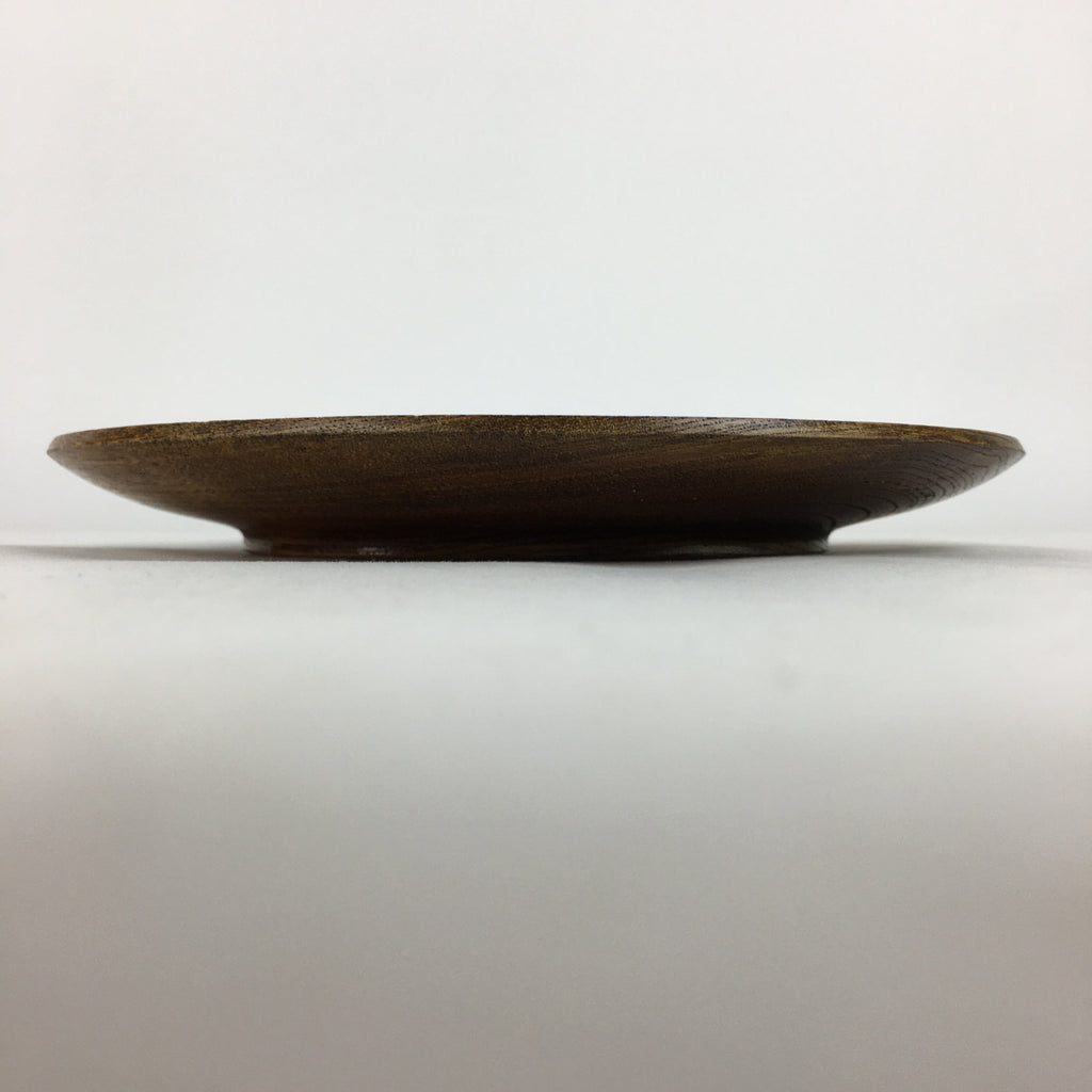 Japanese Brushed Lacquer Wooden Plate Vtg Round Natural Grain Brown UR692