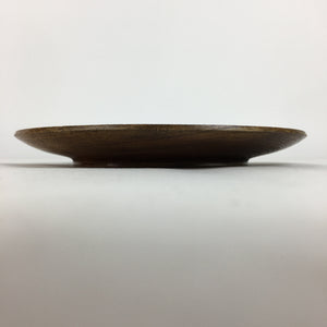 Japanese Brushed Lacquer Wooden Plate Vtg Round Natural Grain Brown UR692