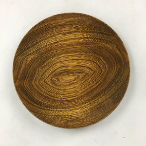 Japanese Brushed Lacquer Wooden Plate Vtg Round Natural Grain Brown UR692