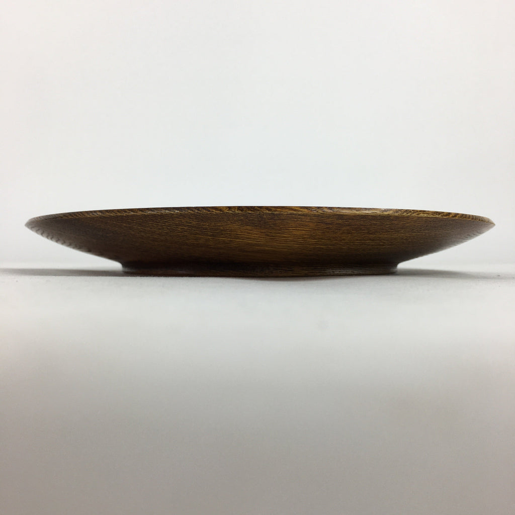 Japanese Brushed Lacquer Wooden Plate Vtg Round Natural Grain Brown UR693