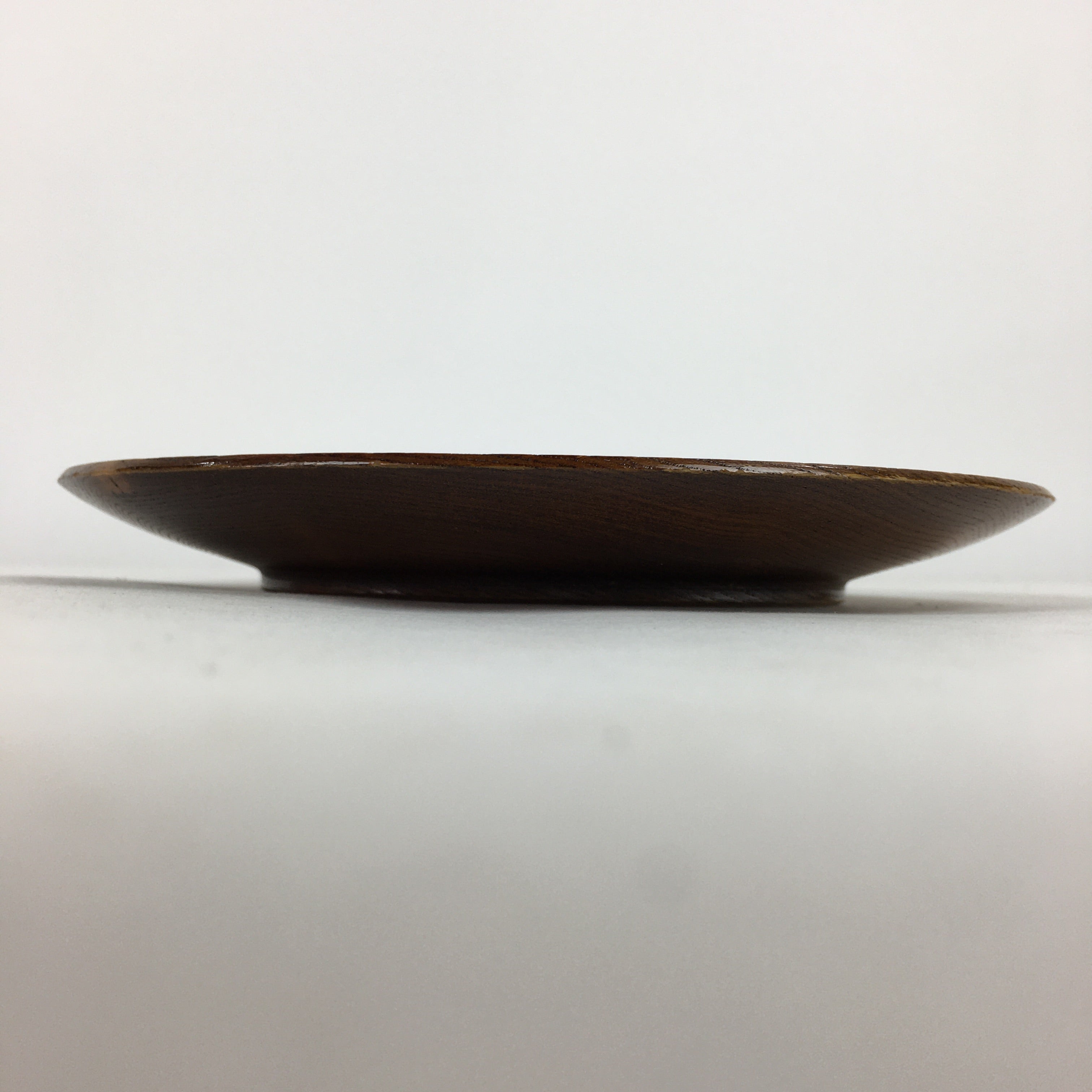 Japanese Brushed Lacquer Wooden Plate Vtg Round Natural Grain Brown UR693