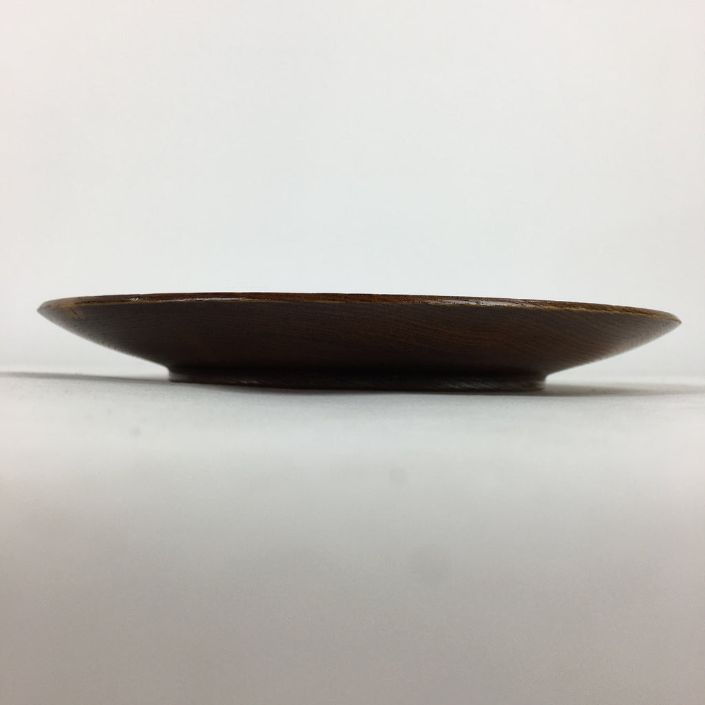 Japanese Brushed Lacquer Wooden Plate Vtg Round Natural Grain Brown UR693
