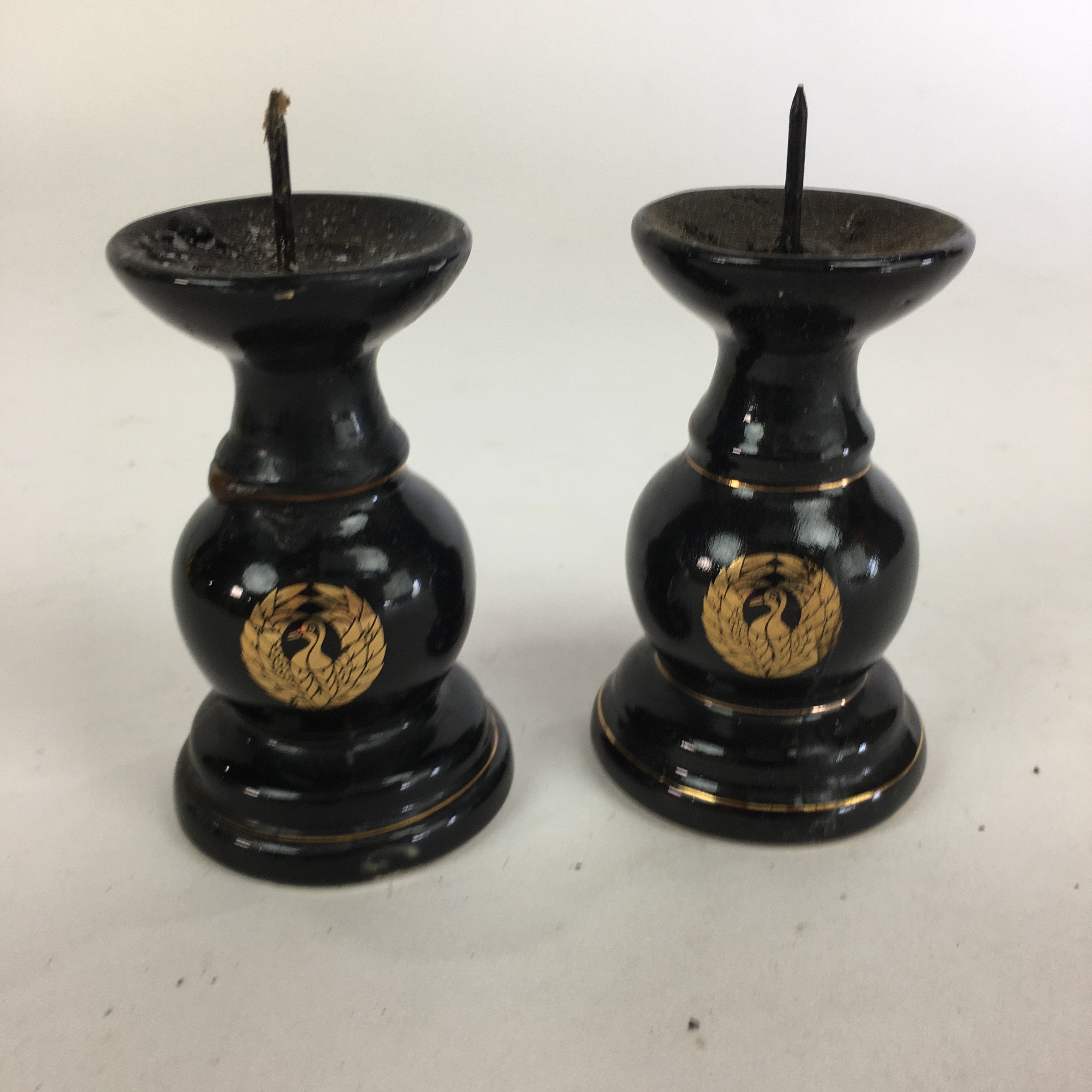 Japanese Buddhist Altar Fitting 2 pc Set Candle Stand Vtg Porcelain Shokudai BU5
