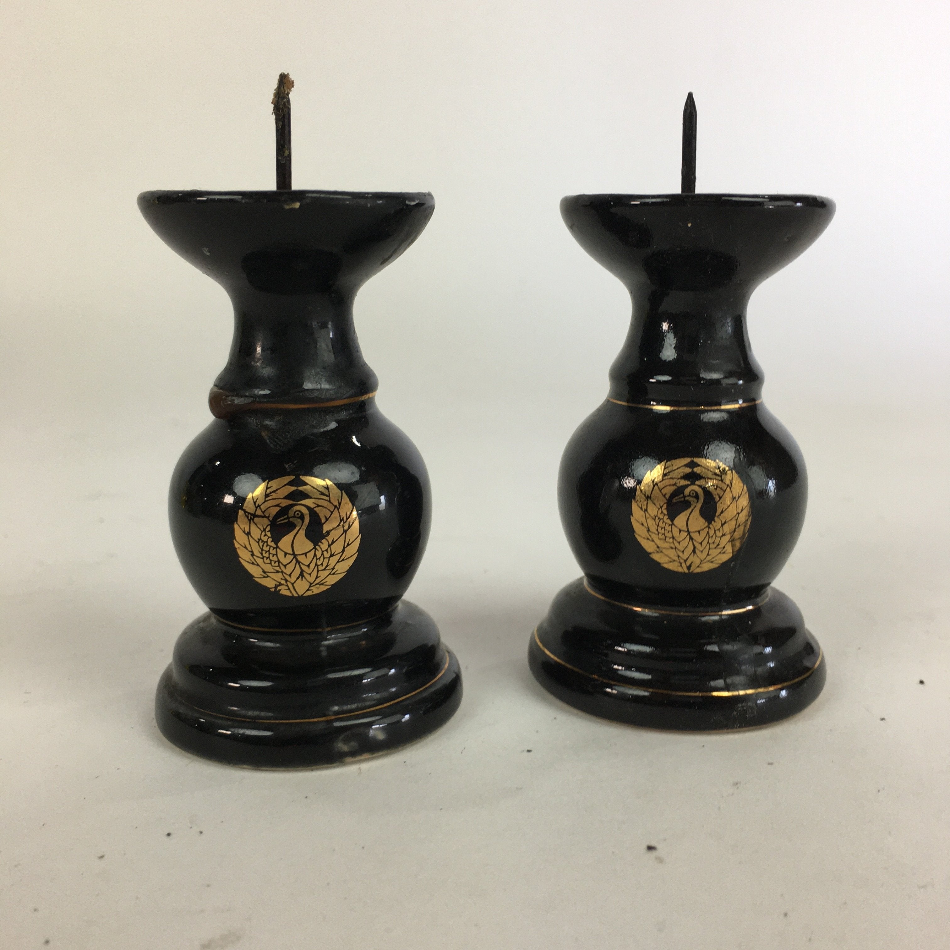 Japanese Buddhist Altar Fitting 2 pc Set Candle Stand Vtg Porcelain Shokudai BU5