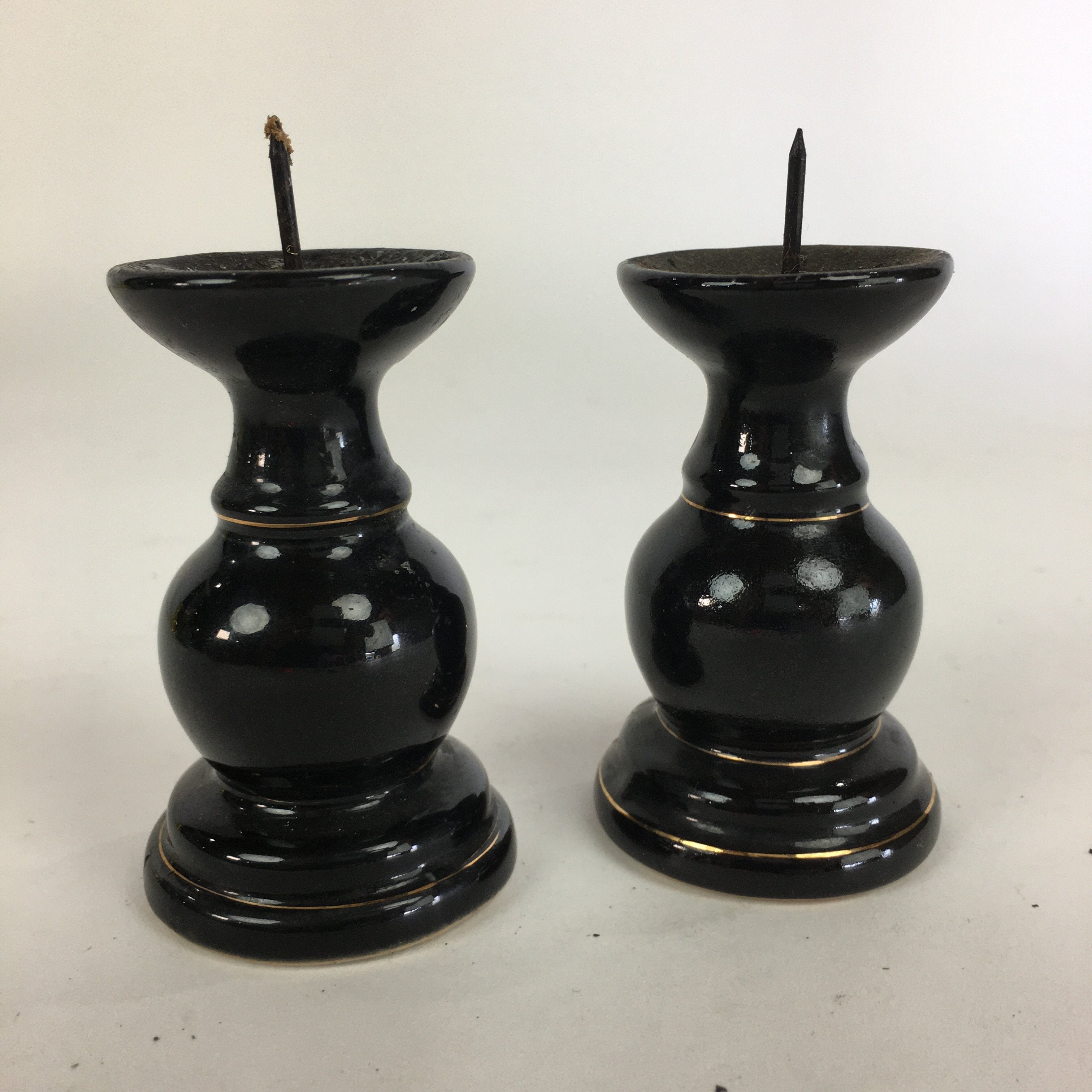 Japanese Buddhist Altar Fitting 2 pc Set Candle Stand Vtg Porcelain Shokudai BU5