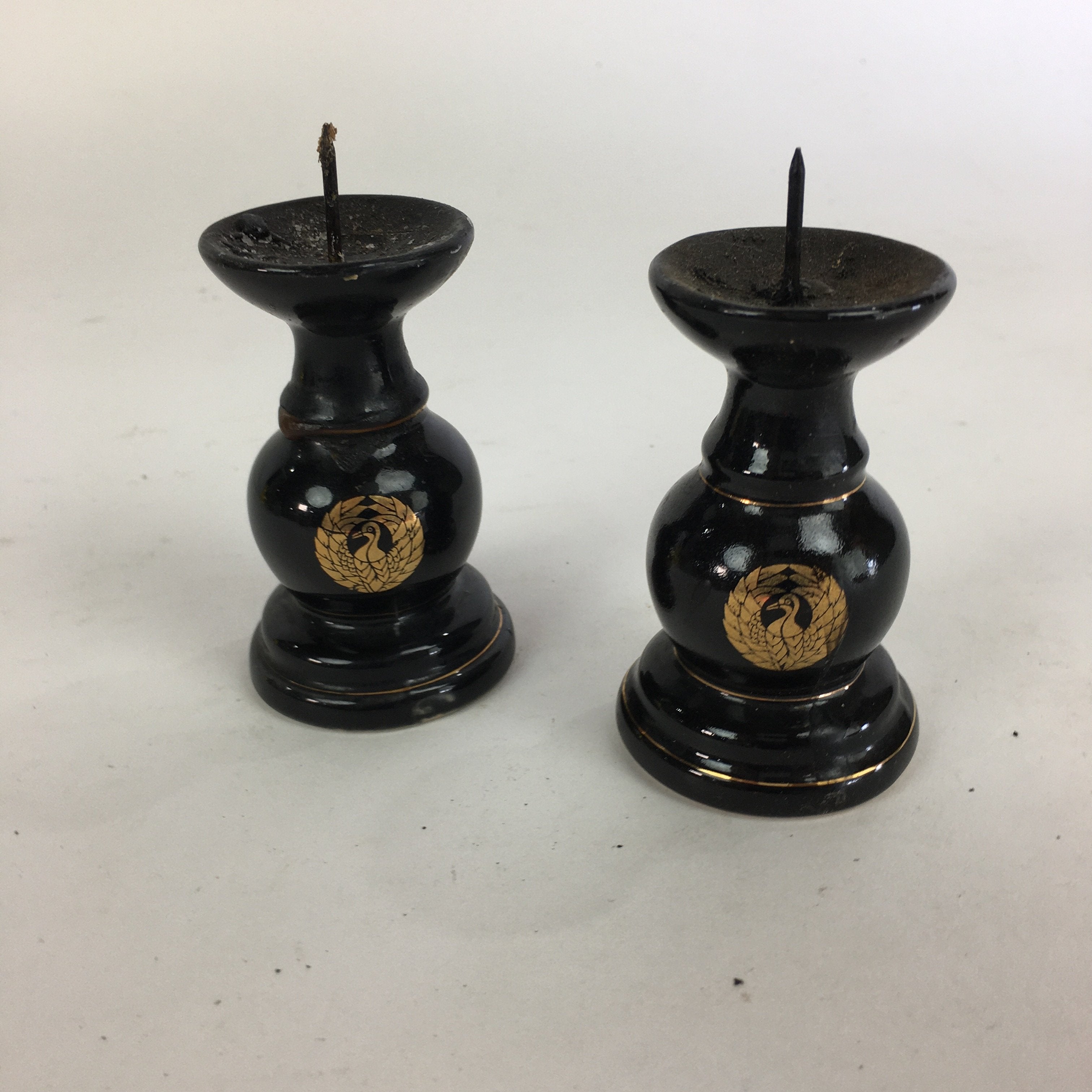 Japanese Buddhist Altar Fitting 2 pc Set Candle Stand Vtg Porcelain Shokudai BU5