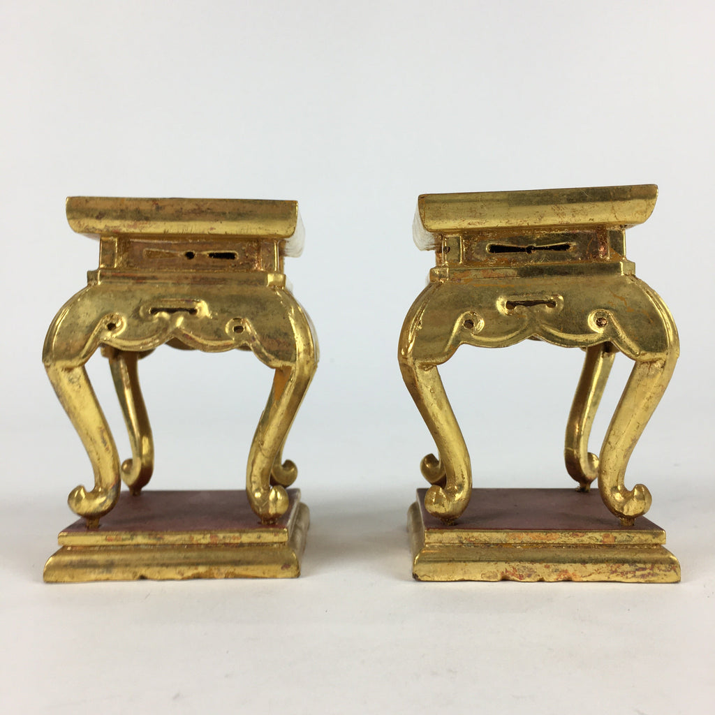 Japanese Buddhist Altar Fitting 2 pc Set Vtg Gold Offering Stand Gold Red BU702
