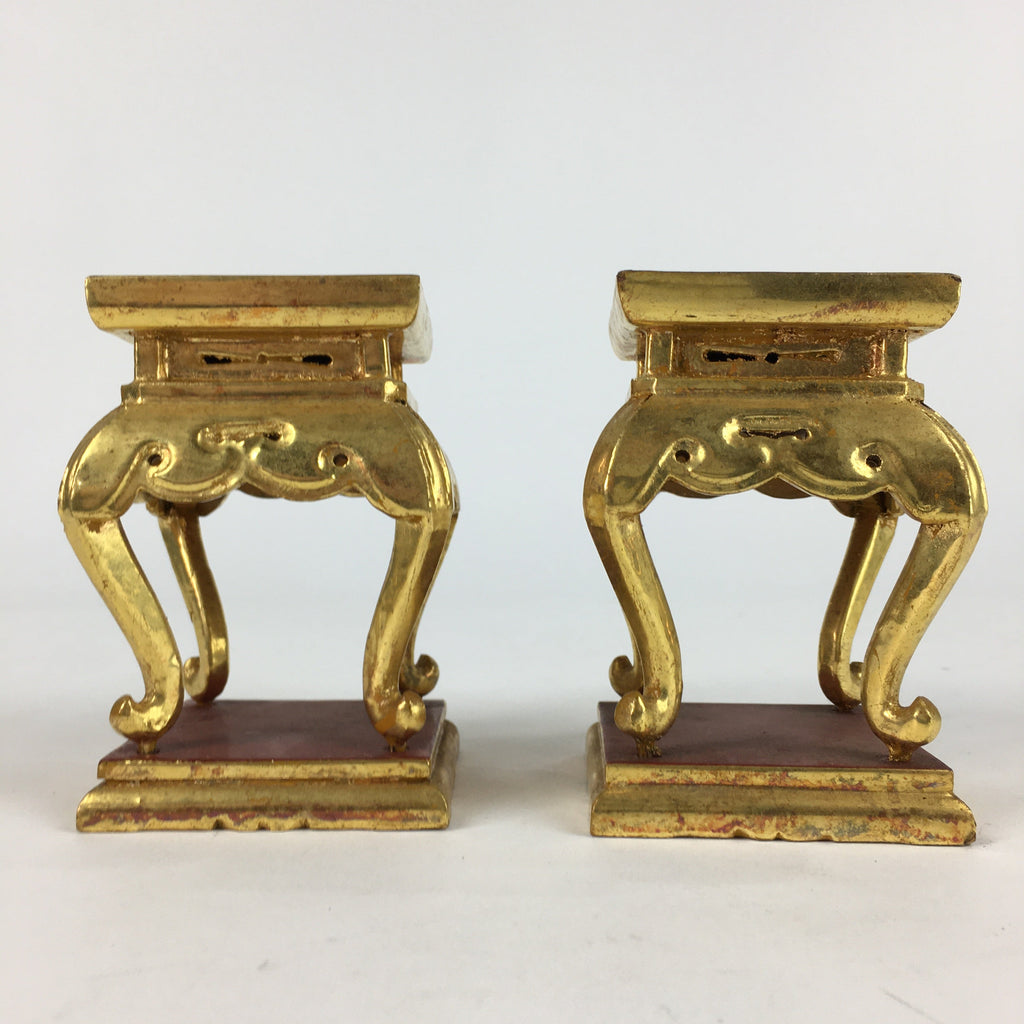 Japanese Buddhist Altar Fitting 2 pc Set Vtg Gold Offering Stand Gold Red BU702
