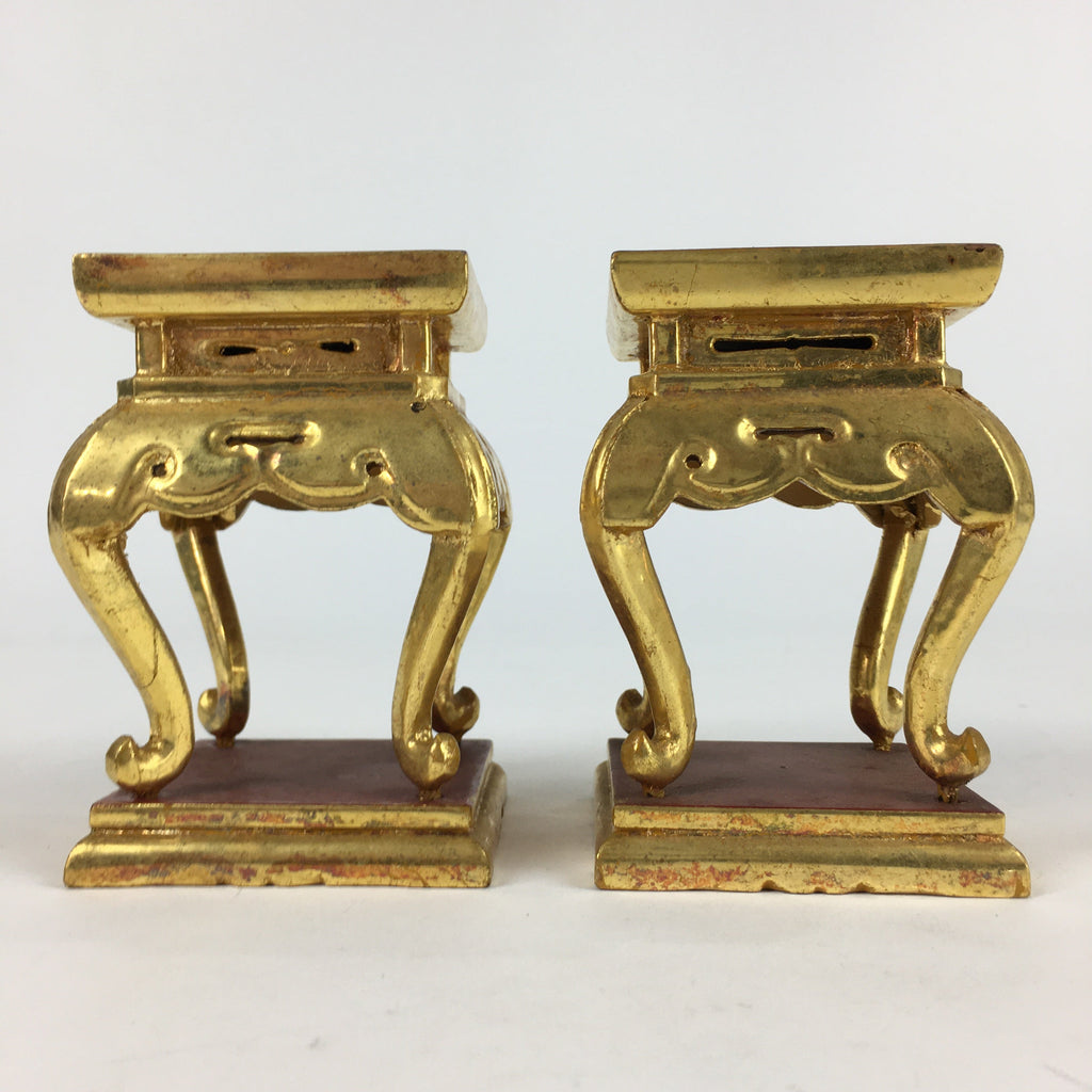 Japanese Buddhist Altar Fitting 2 pc Set Vtg Gold Offering Stand Gold Red BU702
