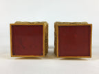 Japanese Buddhist Altar Fitting 2 pc Set Vtg Gold Offering Stand Gold Red BU702