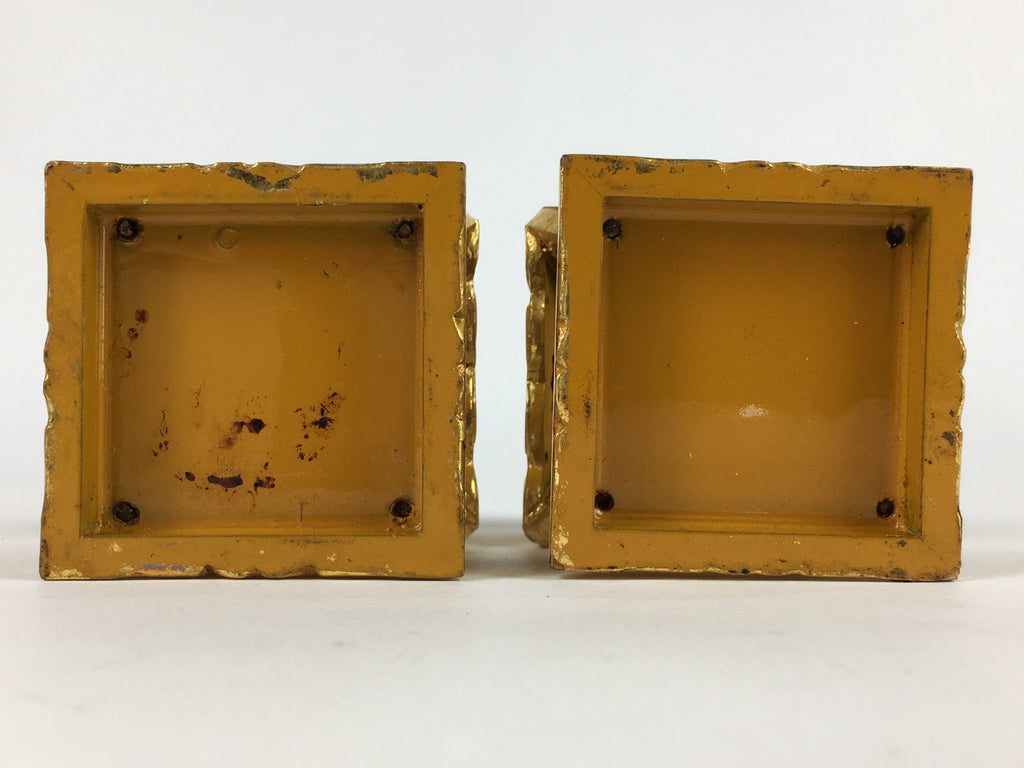 Japanese Buddhist Altar Fitting 2 pc Set Vtg Gold Offering Stand Gold Red BU702