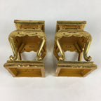 Japanese Buddhist Altar Fitting 2 pc Set Vtg Gold Offering Stand Gold Red BU702