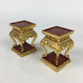 Japanese Buddhist Altar Fitting 2 pc Set Vtg Gold Offering Stand Gold Red BU702