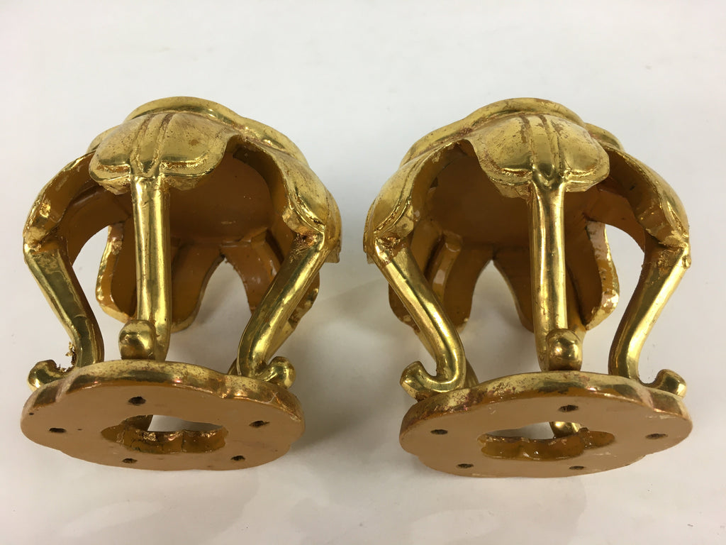 Japanese Buddhist Altar Fitting 2 pc Set Vtg Gold Offering Stand Gold Red BU708