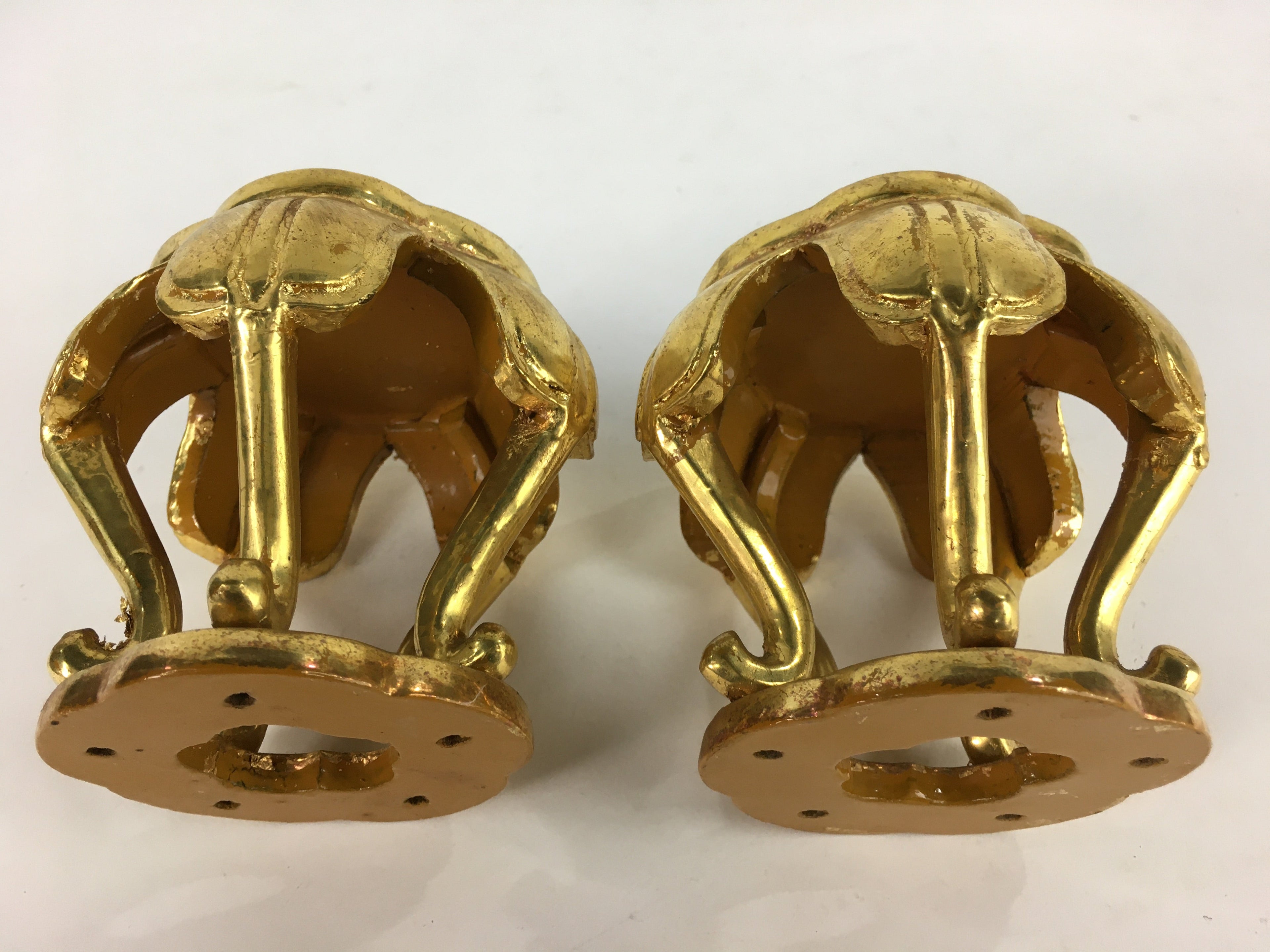 Japanese Buddhist Altar Fitting 2 pc Set Vtg Gold Offering Stand Gold Red BU708