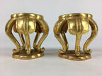 Japanese Buddhist Altar Fitting 2 pc Set Vtg Gold Offering Stand Gold Red BU708