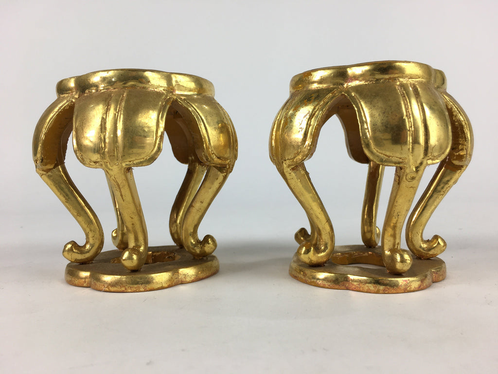 Japanese Buddhist Altar Fitting 2 pc Set Vtg Gold Offering Stand Gold Red BU708