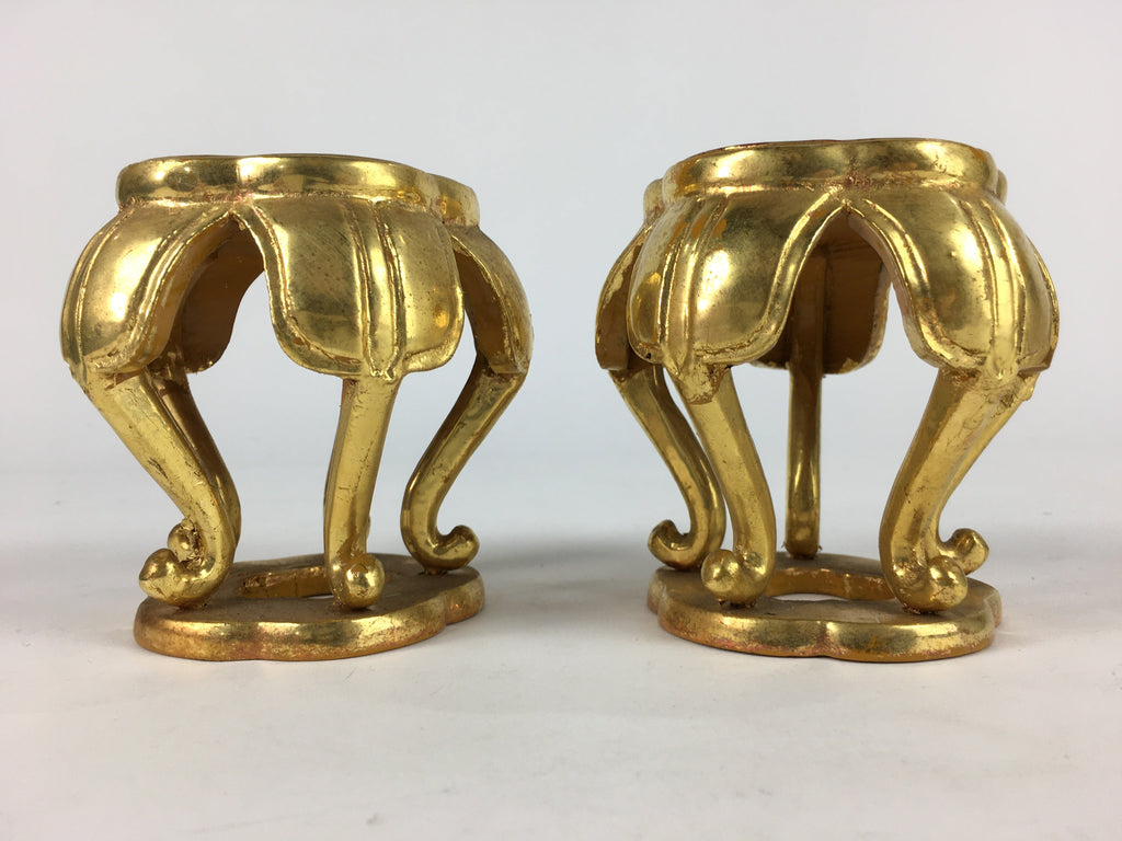 Japanese Buddhist Altar Fitting 2 pc Set Vtg Gold Offering Stand Gold Red BU708