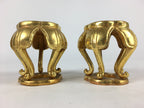 Japanese Buddhist Altar Fitting 2 pc Set Vtg Gold Offering Stand Gold Red BU708