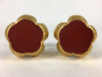 Japanese Buddhist Altar Fitting 2 pc Set Vtg Gold Offering Stand Gold Red BU708