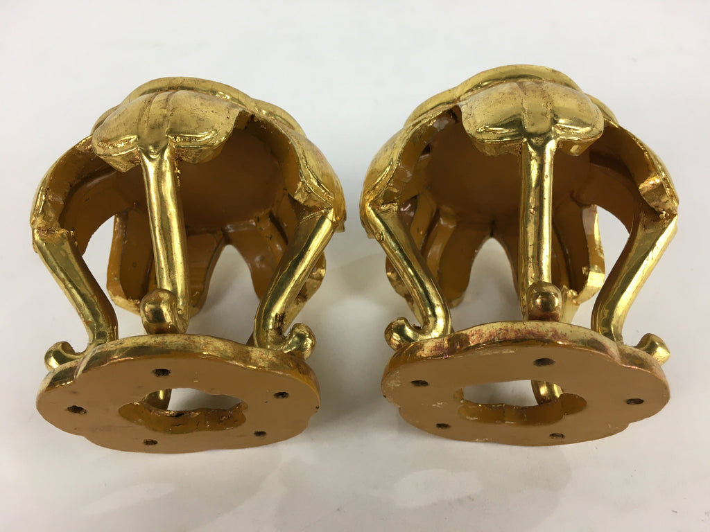 Japanese Buddhist Altar Fitting 2 pc Set Vtg Gold Offering Stand Gold Red BU708