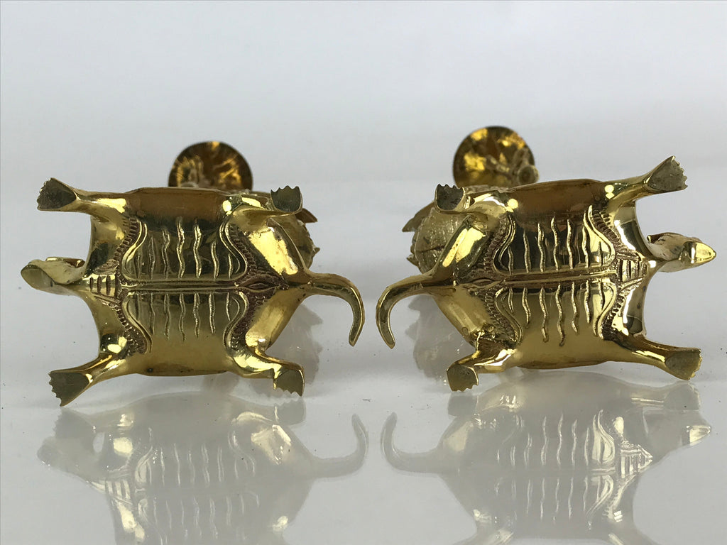 Japanese Buddhist Altar Fitting 2pc Candle Stands Brass Shokudai Butsudan BU826