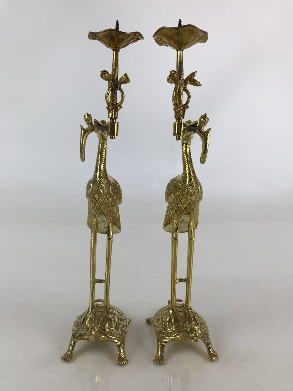 Japanese Buddhist Altar Fitting 2pc Candle Stands Brass Shokudai Butsudan BU826