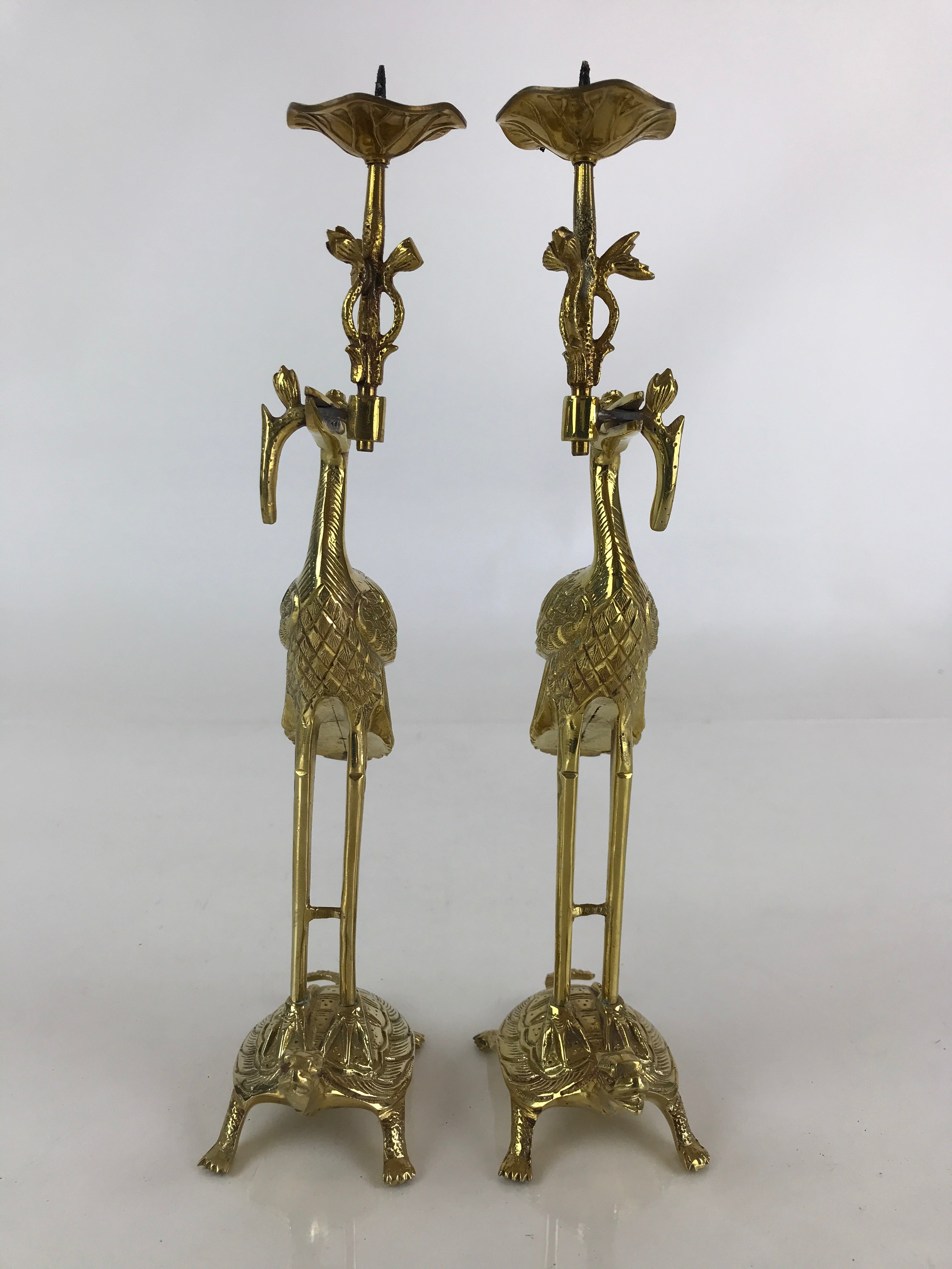 Japanese Buddhist Altar Fitting 2pc Candle Stands Brass Shokudai Butsudan BU826