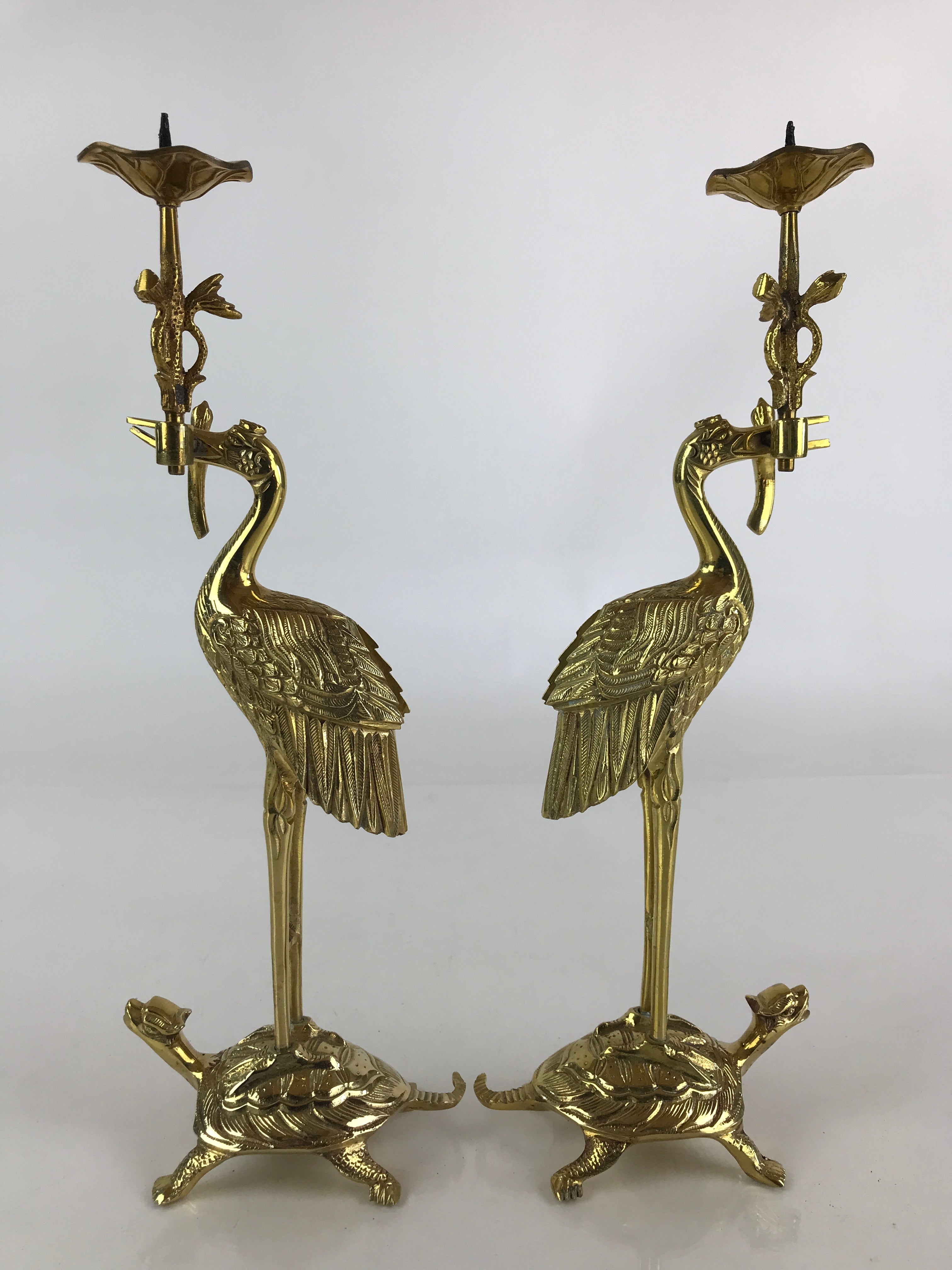 Japanese Buddhist Altar Fitting 2pc Candle Stands Brass Shokudai Butsudan BU826