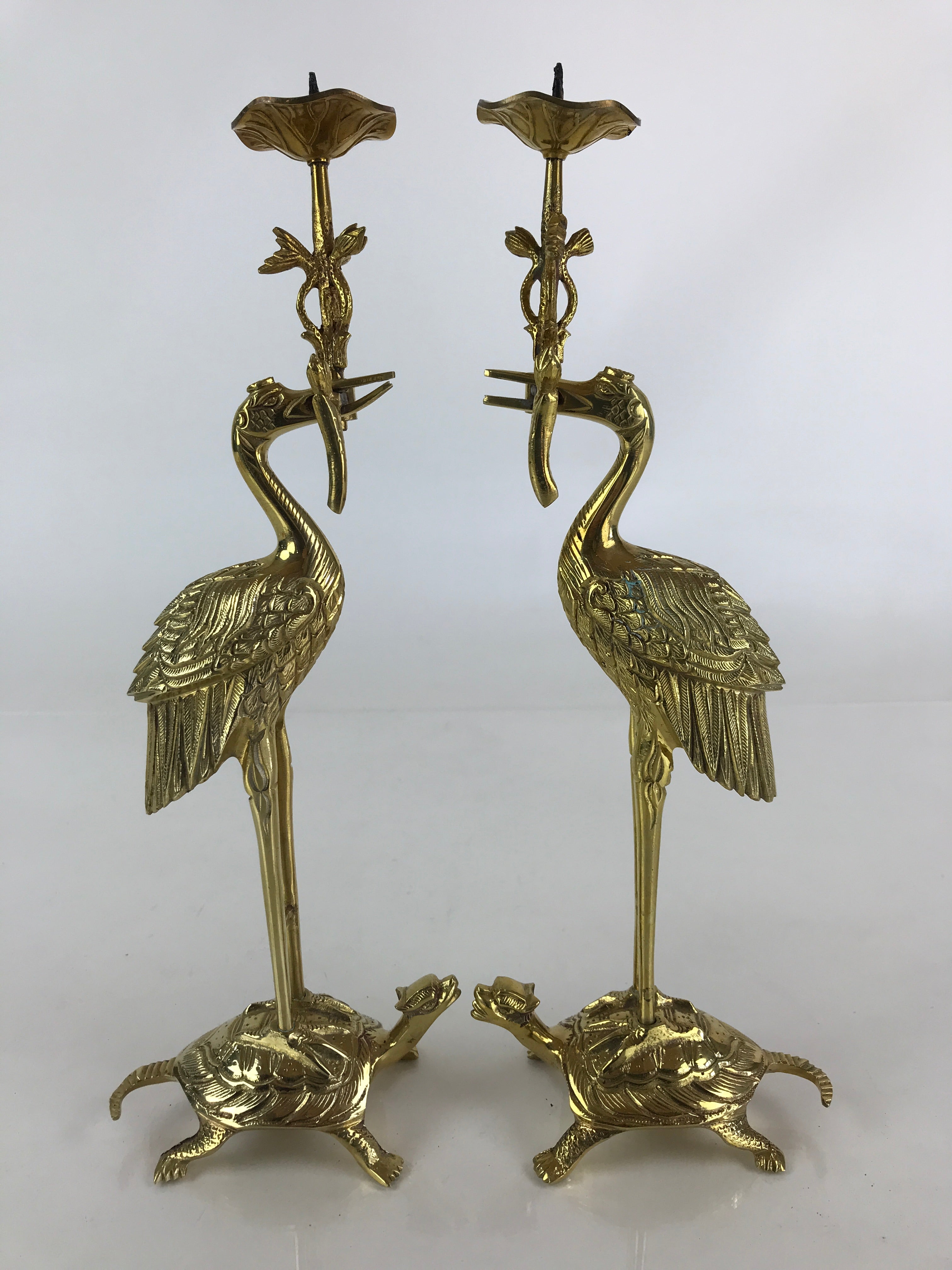 Japanese Buddhist Altar Fitting 2pc Candle Stands Brass Shokudai Butsudan BU826
