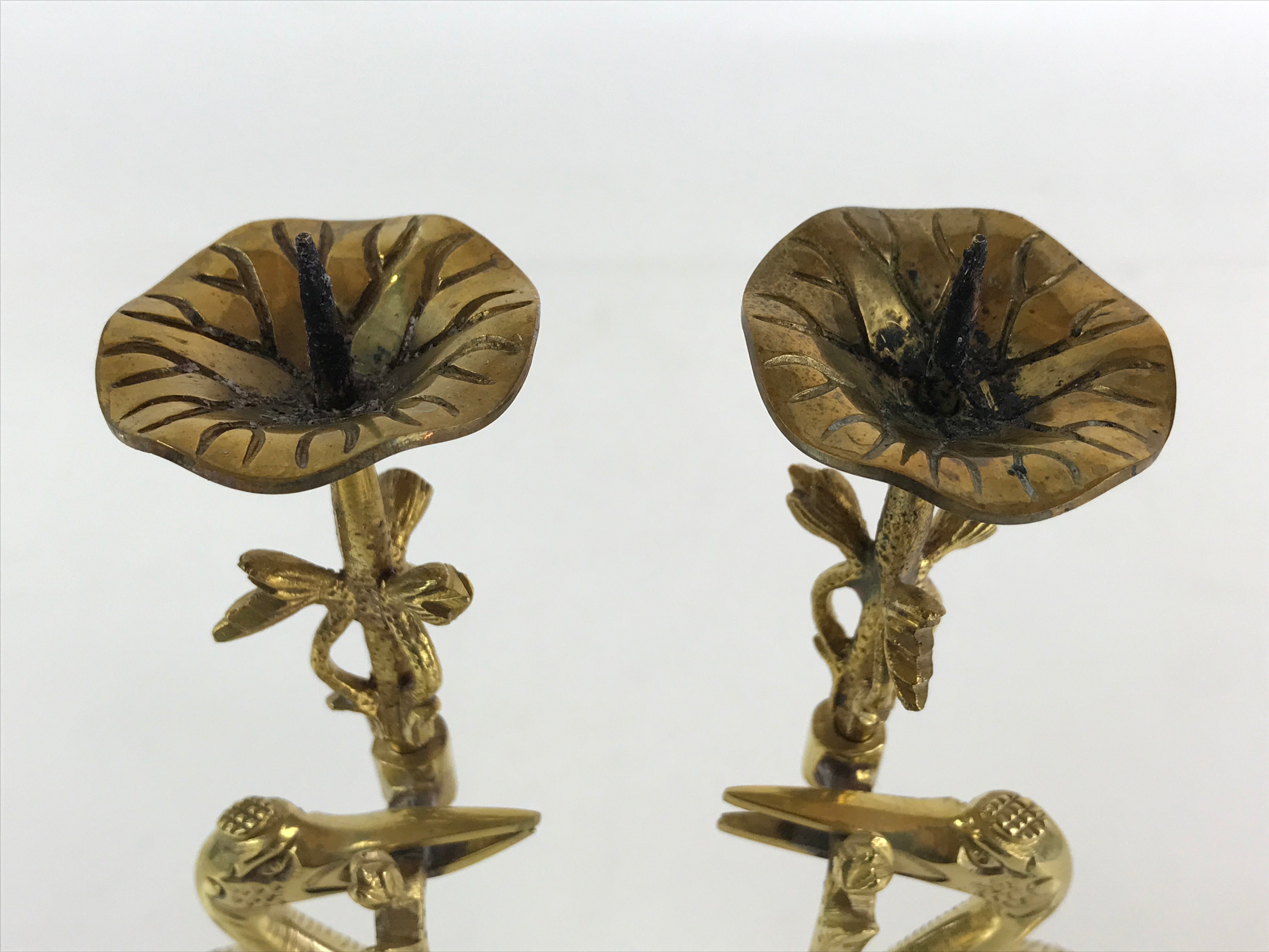 Japanese Buddhist Altar Fitting 2pc Candle Stands Brass Shokudai Butsudan BU826