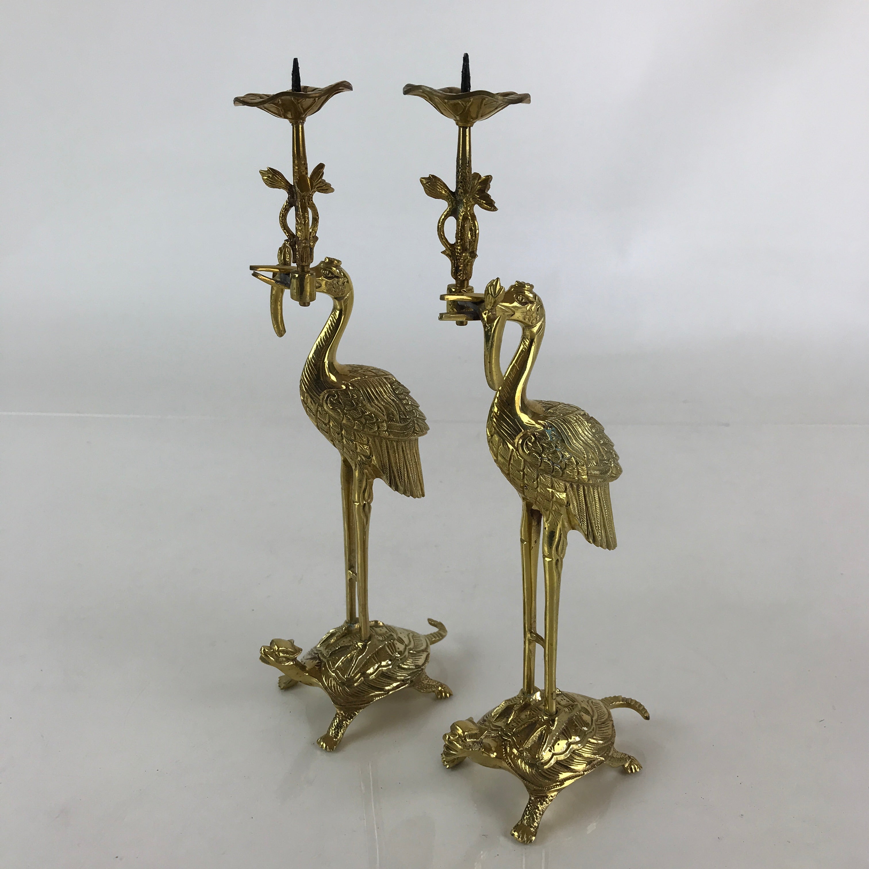 Japanese Buddhist Altar Fitting 2pc Candle Stands Brass Shokudai Butsudan BU826